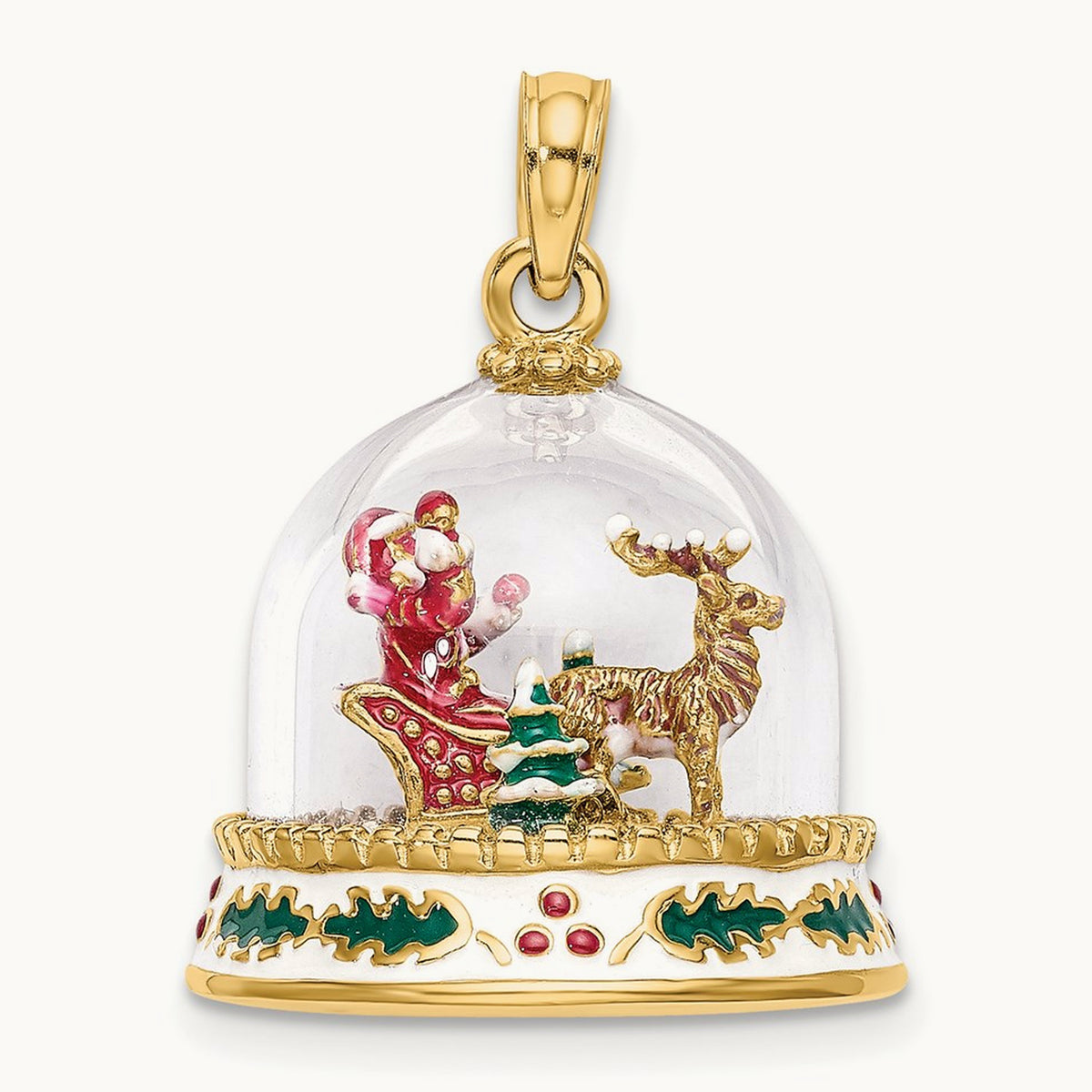 3-D Enameled Christmas Snow Globe Charm, 14K