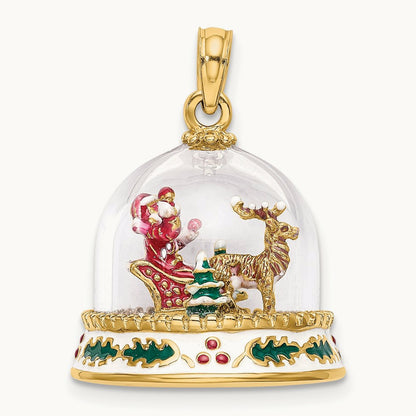 3-D Enameled Christmas Snow Globe Charm, 14K