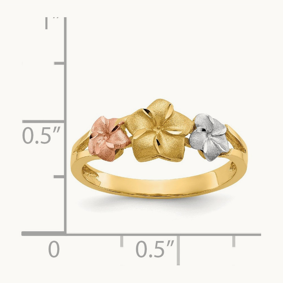 Tri-color Plumeria Ring, 14K