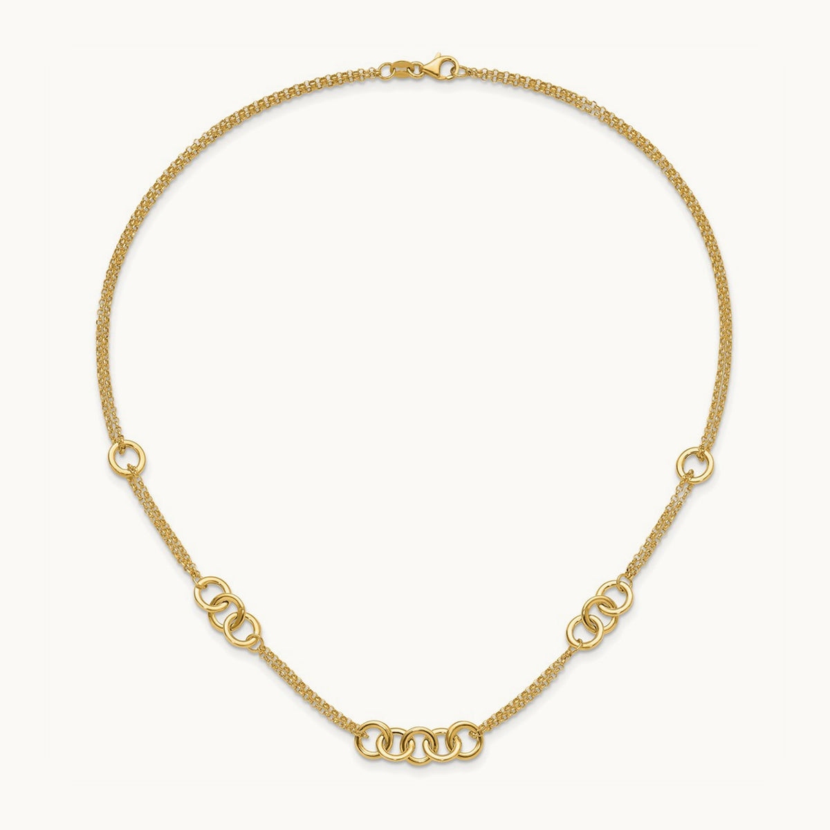 Polished 2-Strand Linked Circle Necklace, 14K