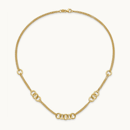 Polished 2-Strand Linked Circle Necklace, 14K