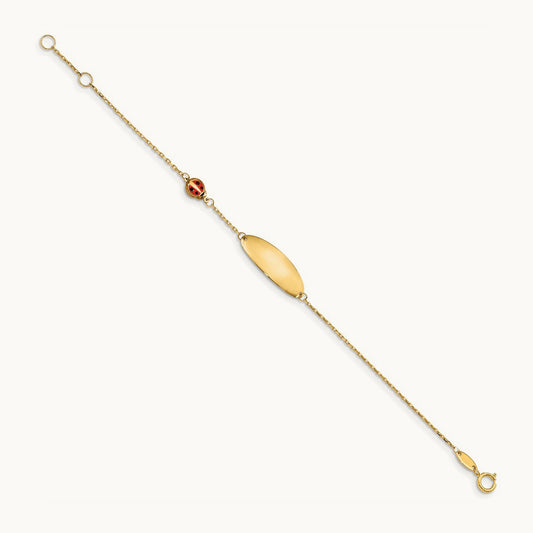 Children's Enamel Ladybug w/.5in ext. ID Bracelet, 14K