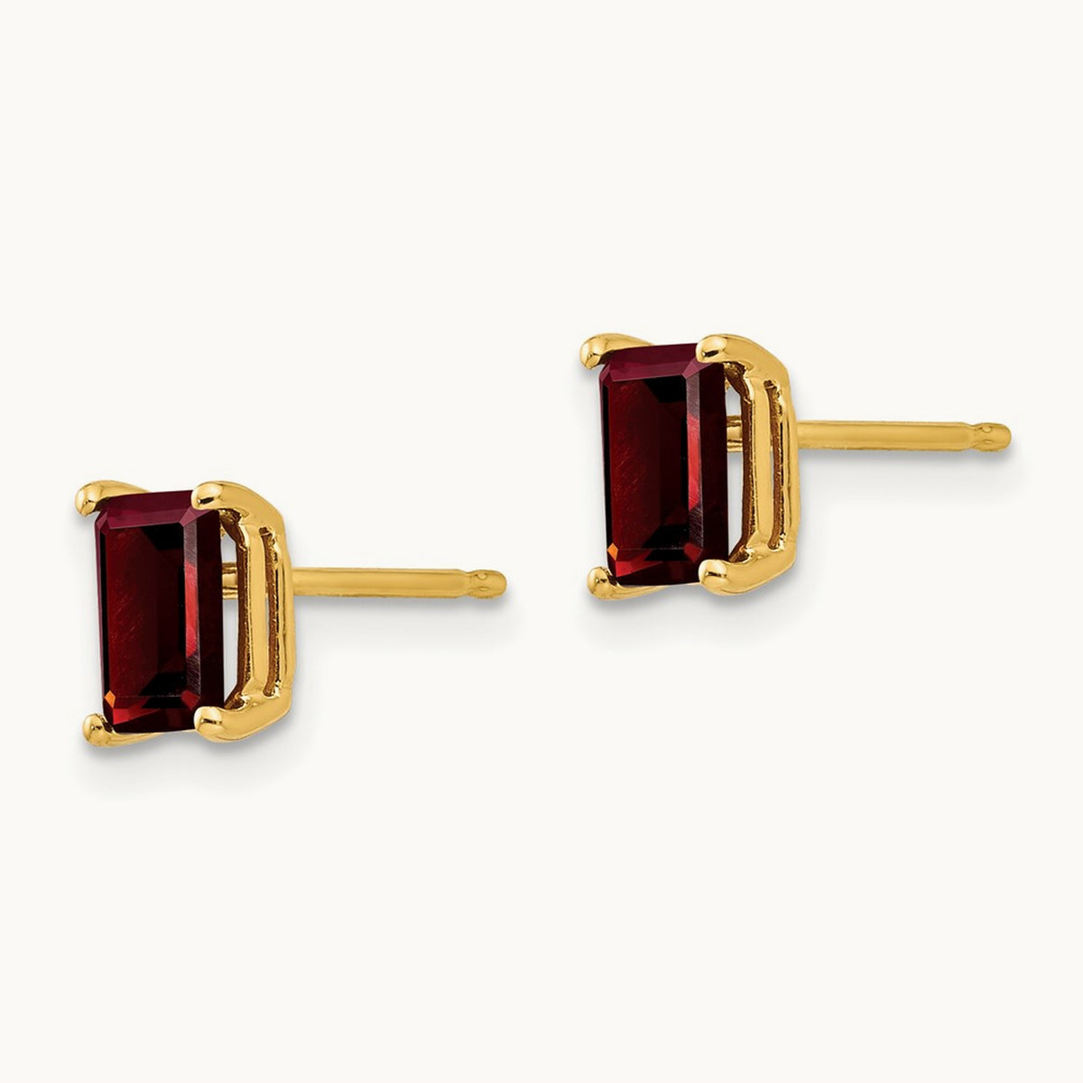 6x4mm Emerald Cut Garnet Earrings, 14K