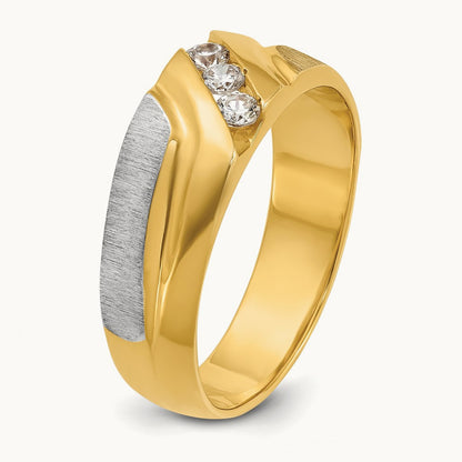 14ktt IBGoodman Men's Polished Satin & Grooved 3-Stone Diamond Ring
