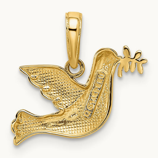 Rhodium Polished Diamond-cut Dove Charm, 14K White