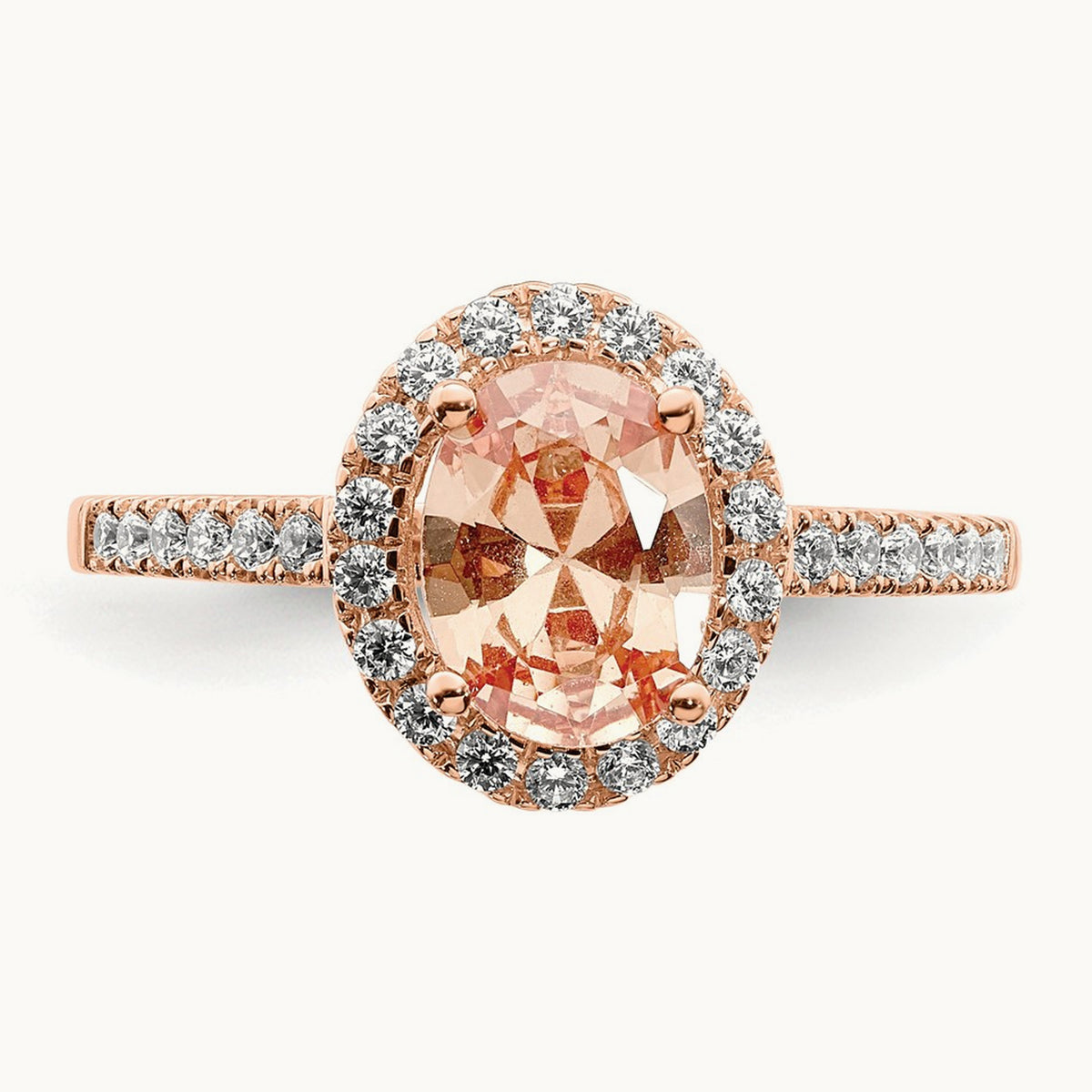 Morganite Diamond Halo Complete Engagement Ring, 14K Rose Gold