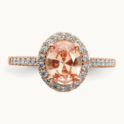 Morganite Diamond Halo Complete Engagement Ring, 14K Rose Gold