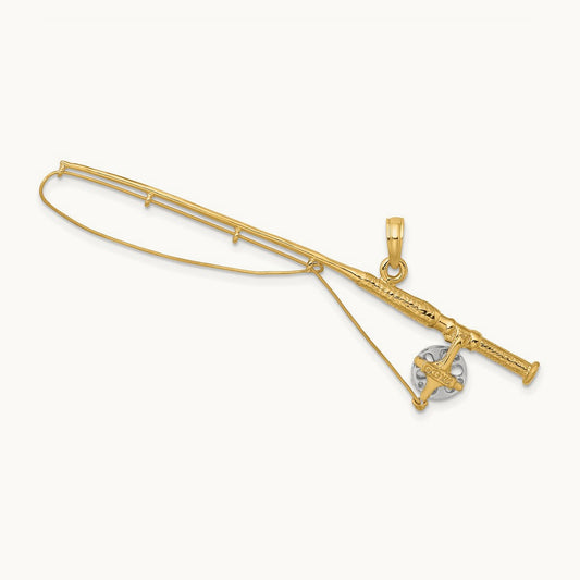 w/Rhodium 3-D Fly Rod Fishing Pole Charm, 14K