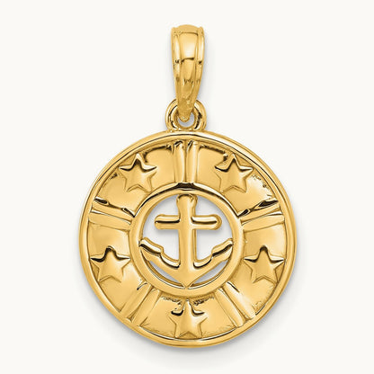 Polished Anchor and Stars Charm, 14K