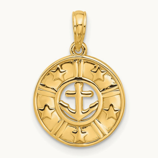 Polished Anchor and Stars Charm, 14K