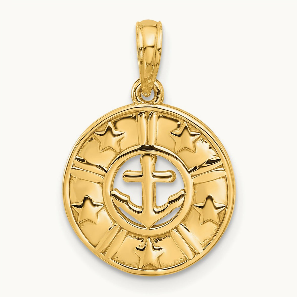 Polished Anchor and Stars Charm, 14K