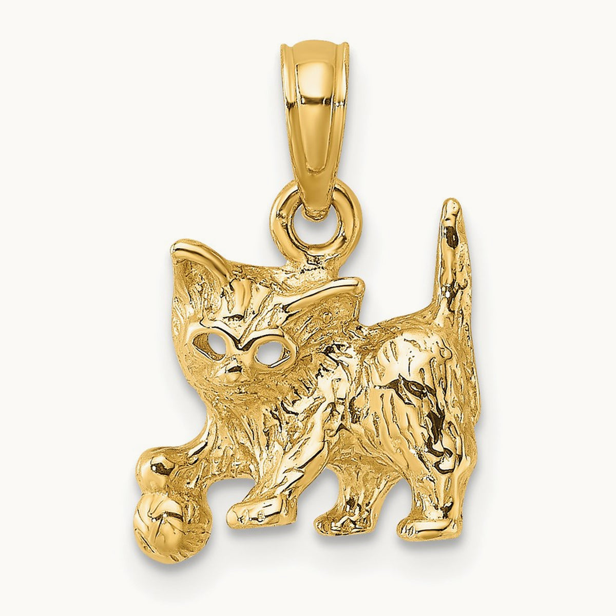 Cat with Ball Charm, 14K