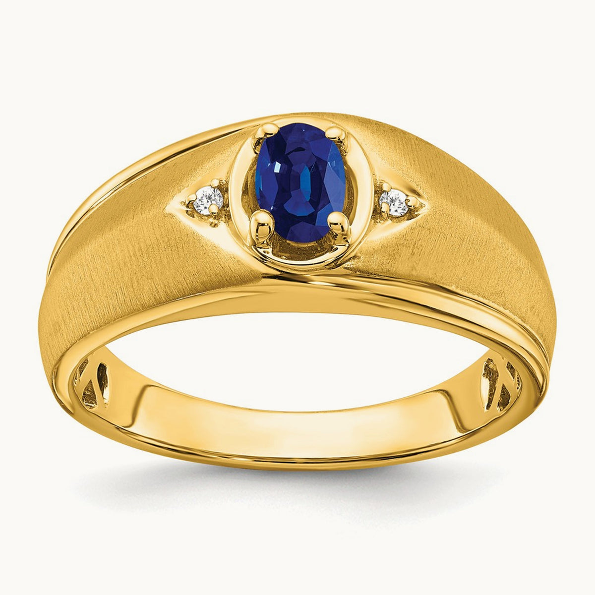 Oval Sapphire and Diamond Men's Ring — 14K Yellow Gold