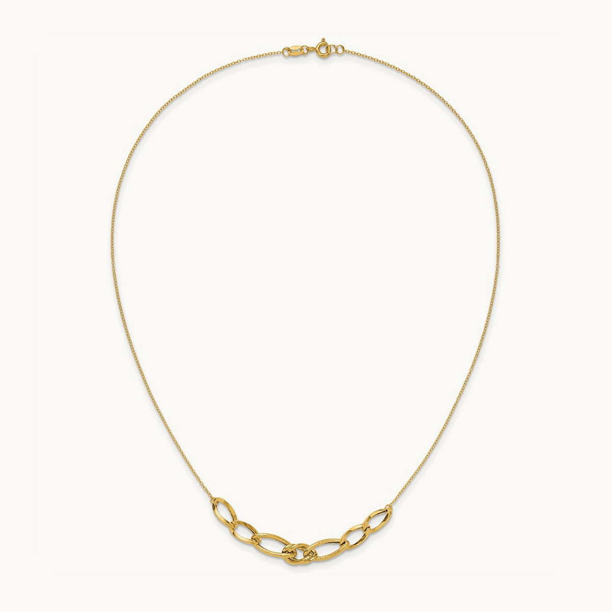 Polished and Textured Fancy Link Necklace, 14K