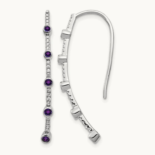 Diamond and Amethyst Earrings, 14K White Gold
