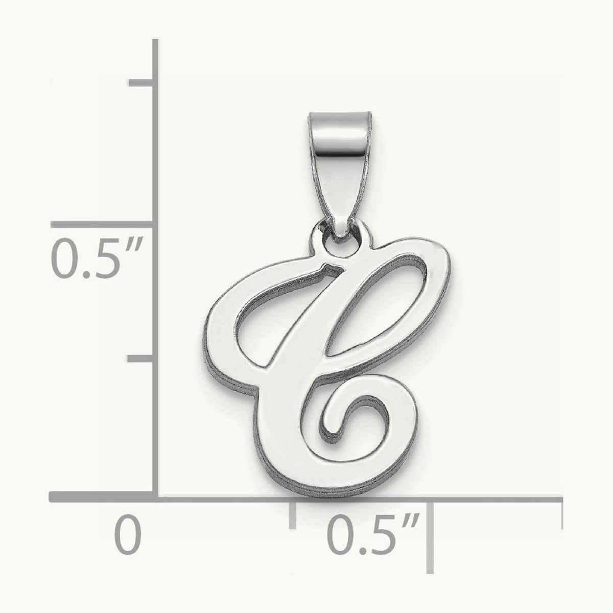 White Gold Script Letter C Initial Pendant, 14K White Gold