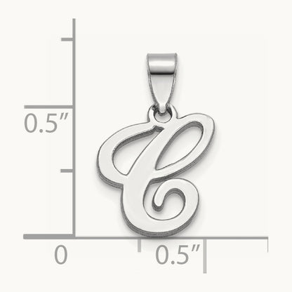 White Gold Script Letter C Initial Pendant, 14K White Gold