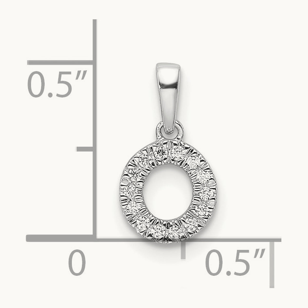 Diamond Initial with Bail Pendant — 14K White Gold, O