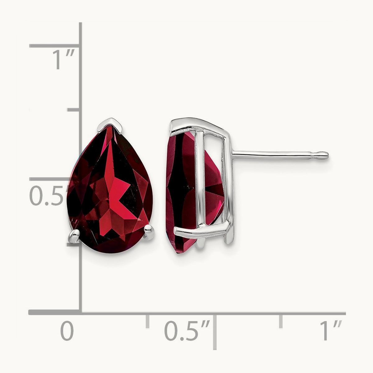 Garnet Pear Stud Earrings, 14K White Gold