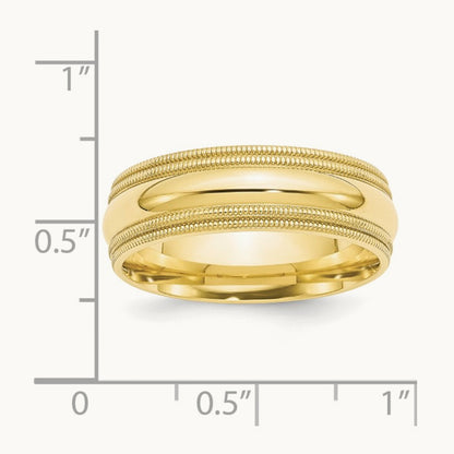 Double Milgrain Comfort Fit Band, 7mm, 10K Yellow Gold