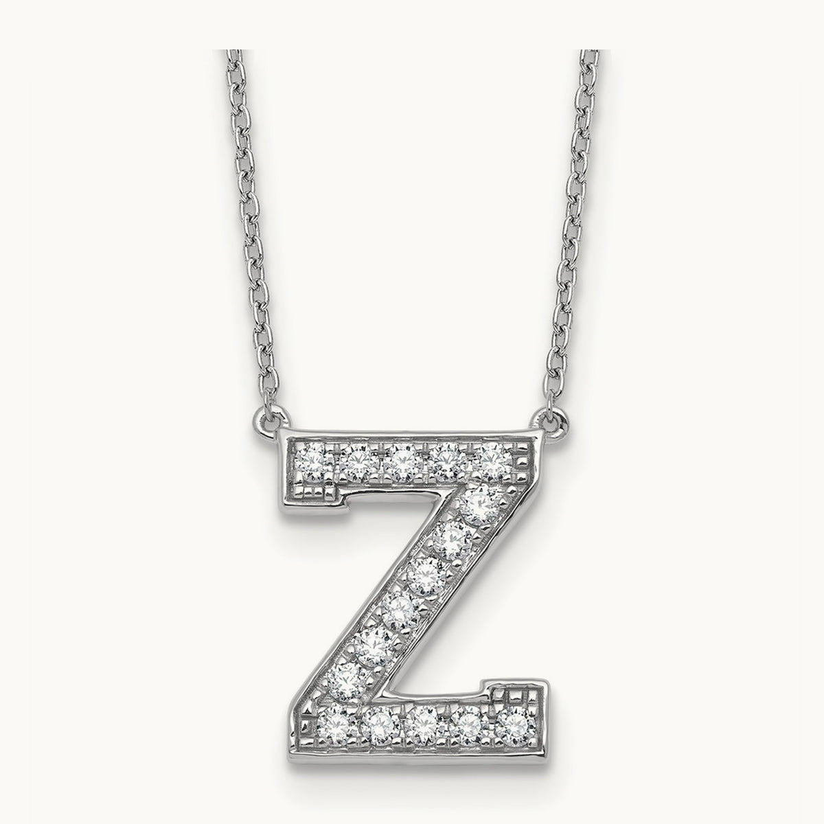 Initial Necklace — 14K White Gold, Z, 3/8 ct