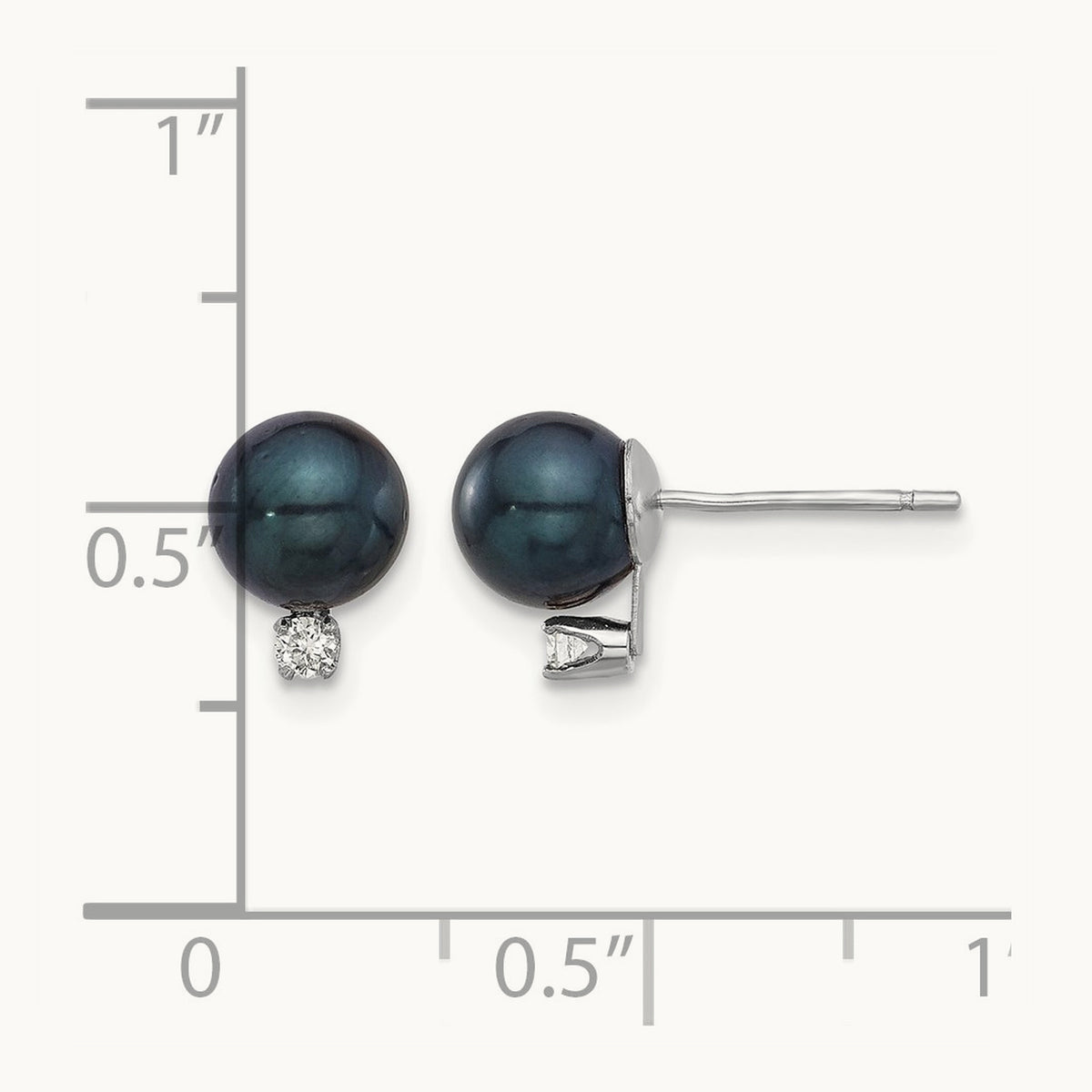 6- Black Akoya Pearl and .06ct Diamond Post Earrings, 7mm, 14K White Gold