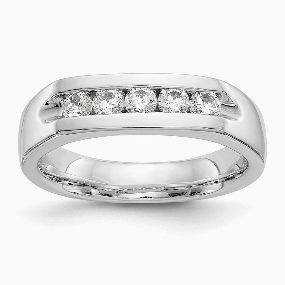 5-Stone Diamond Channel Band, 14K White Gold