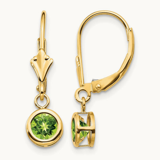 Peridot Leverback Earrings — 14K Yellow Gold, 23mm, 5mm
