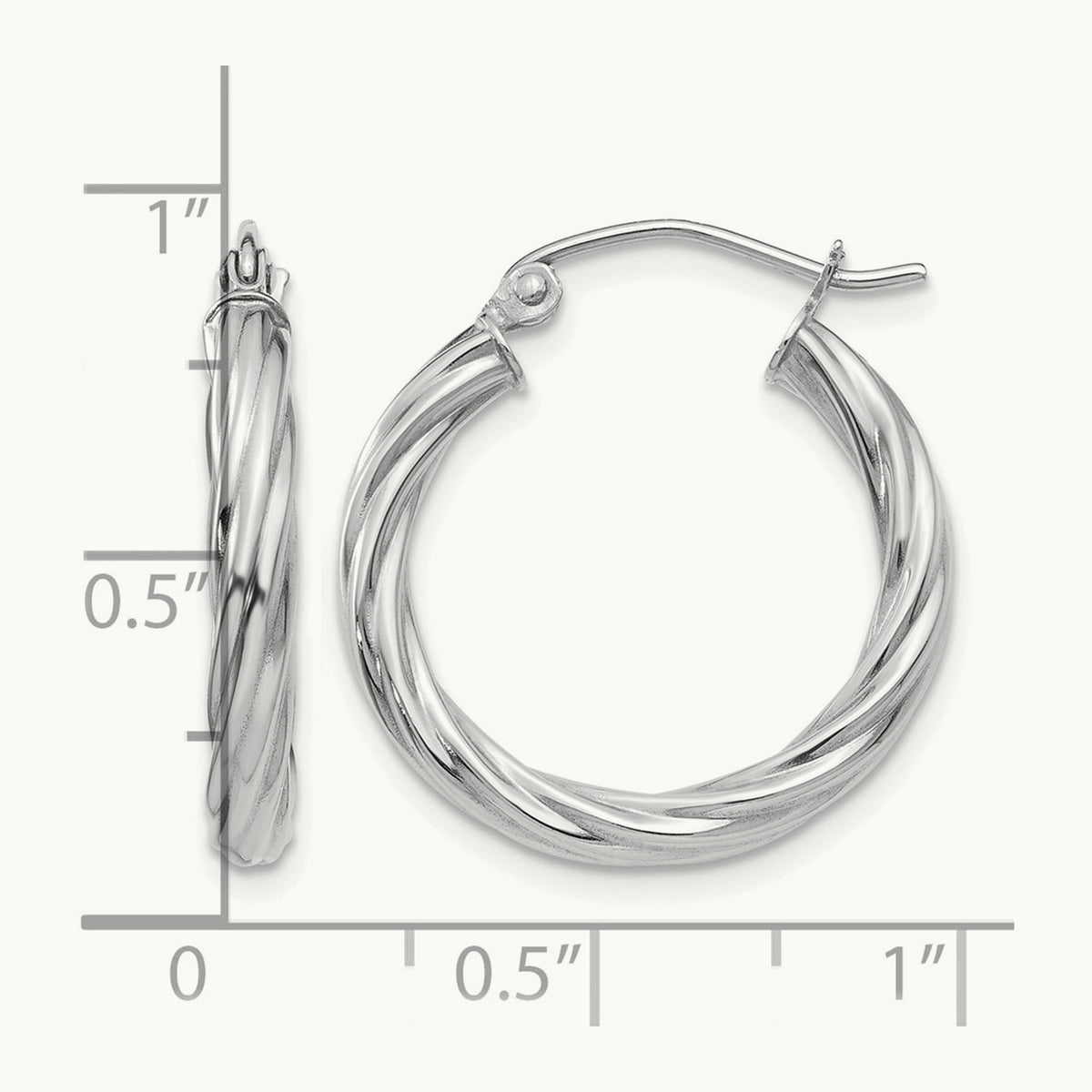 Rope Twist Hoop Earrings — 14K White Gold, 15mm, 3.25mm