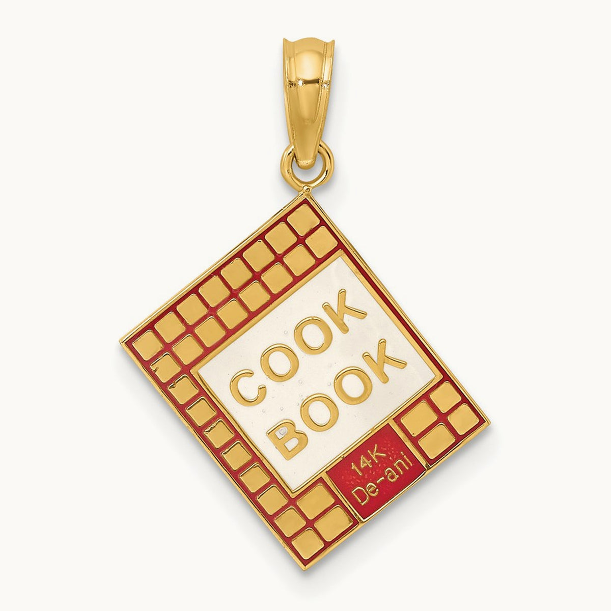 W/ Red Enamel 3-D Cook Book Charm, 14K