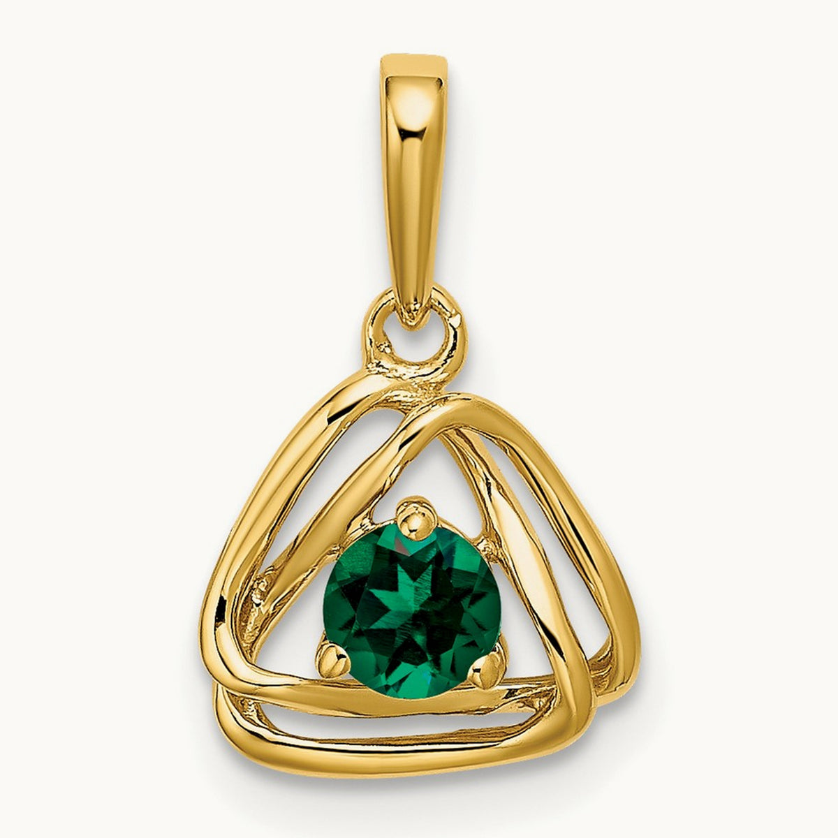 Created Emerald Triangle Pendant — 14K Yellow Gold
