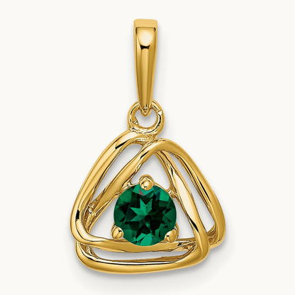 Created Emerald Triangle Pendant — 14K Yellow Gold