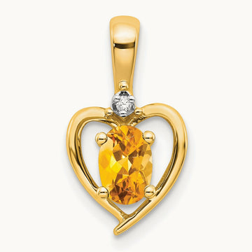 Citrine and Diamond Heart Pendant — 14K Yellow Gold