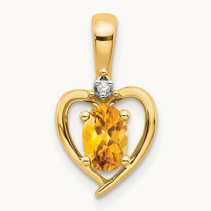 Citrine and Diamond Heart Pendant — 14K Yellow Gold
