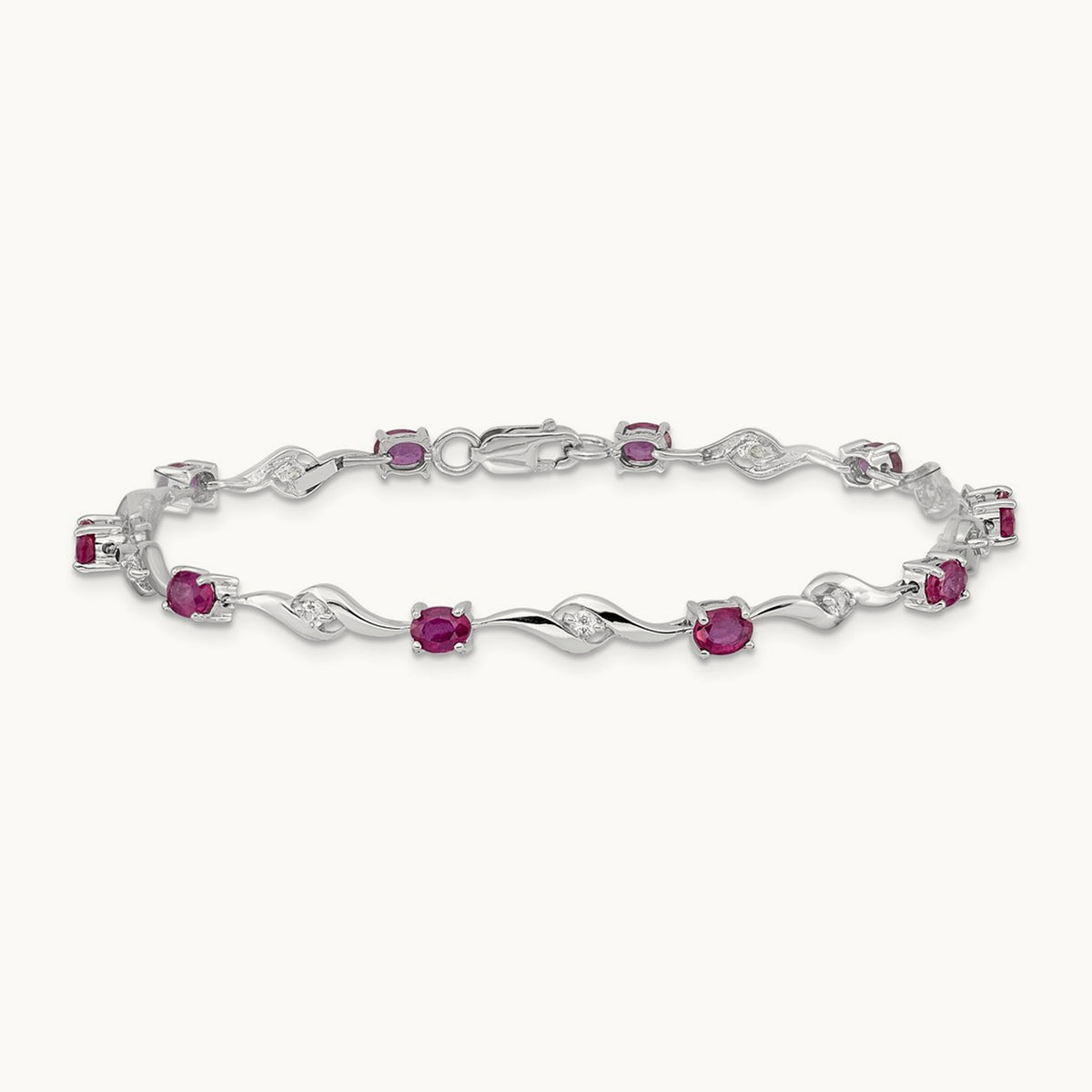 White Sapphire and Ruby Bracelet, 14K White Gold