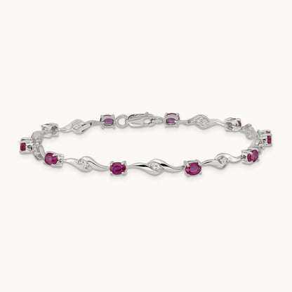 White Sapphire and Ruby Bracelet, 14K White Gold