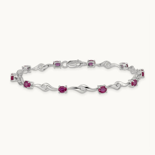 White Sapphire and Ruby Bracelet, 14K White Gold