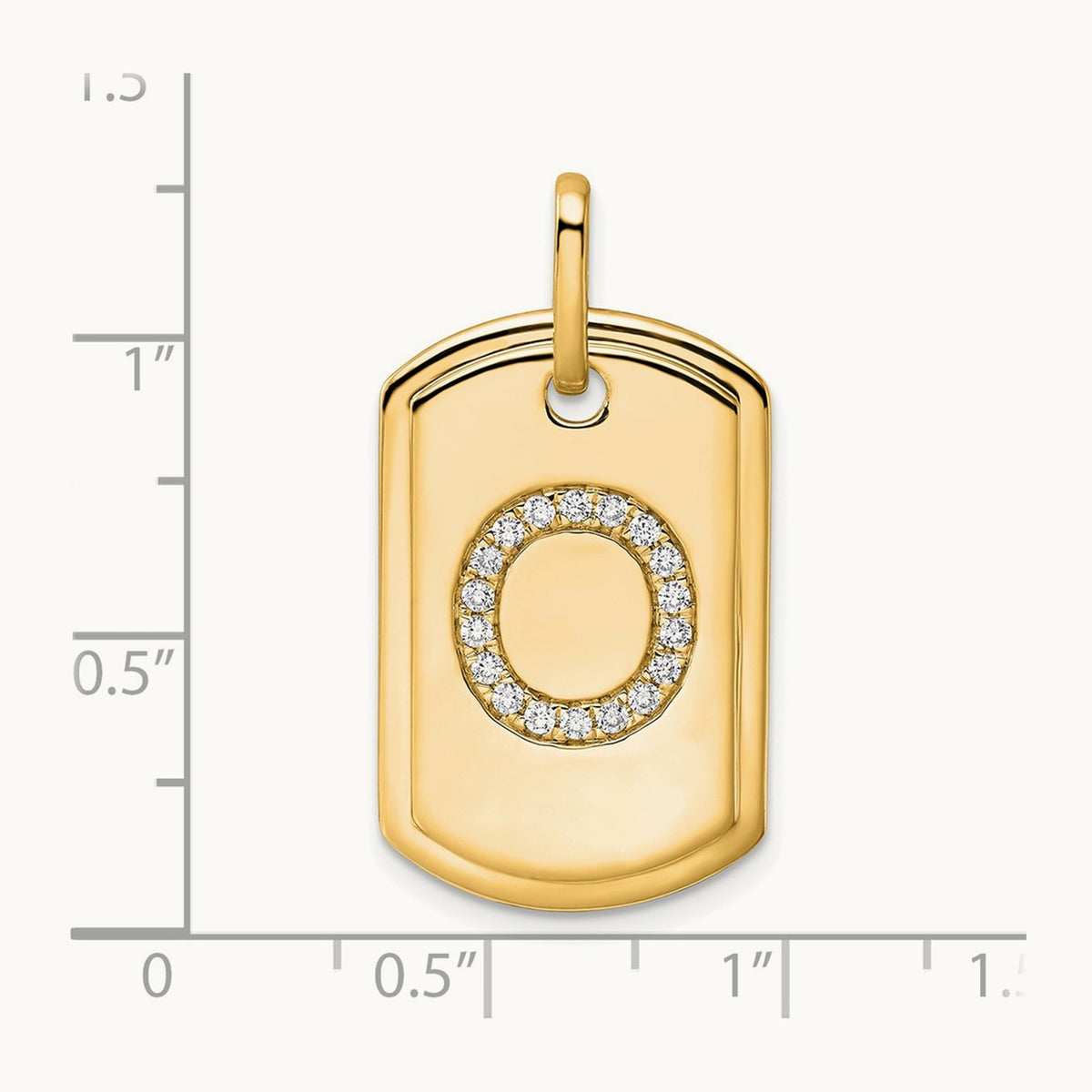 Diamond Dog Tag Charm — 14K Yellow Gold, O