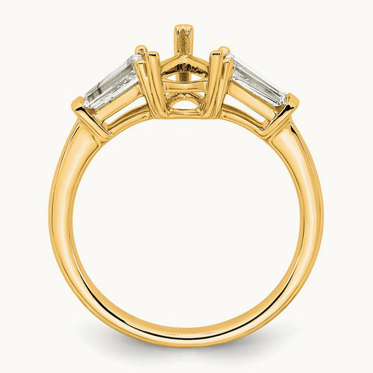 Baguette Pear Semi-Mount Engagement Ring — 14K Yellow Gold, 1/2 ct, 7