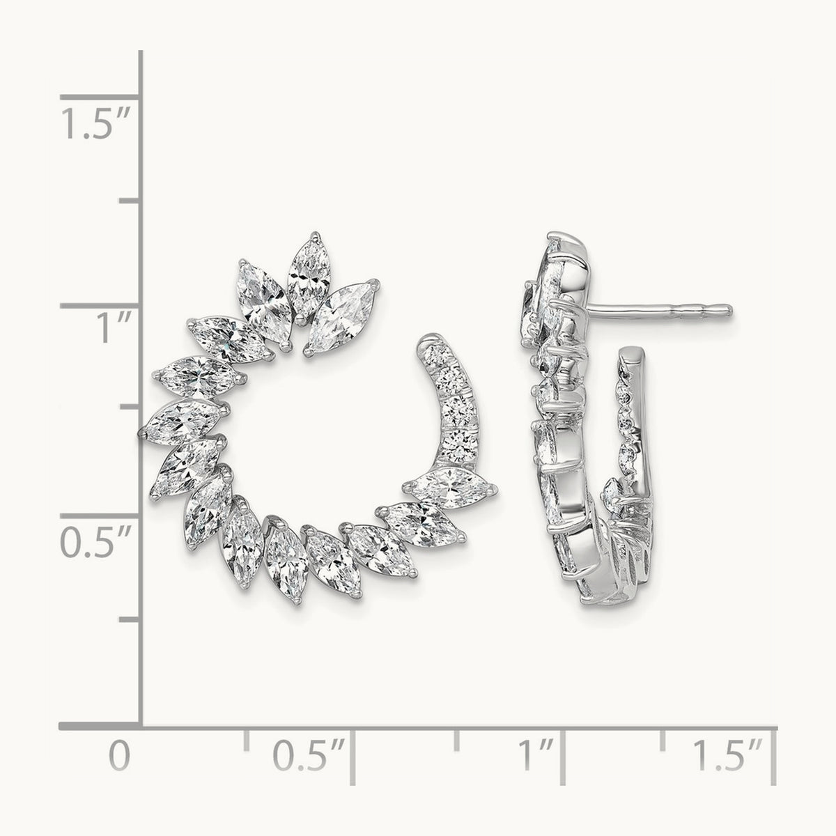 Fashion J-Hoop Post Earrings, 3.75 ct tw Lab-Grown Diamond — 14K White Gold