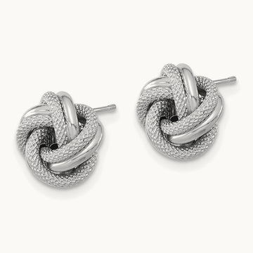 Polished Textured Double Love Knot Post Earrings — 14K White Gold