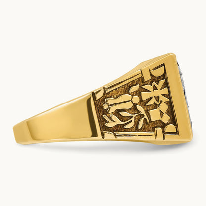 14ktt IBGoodman Men's Lab Cr. Sapphire & Dia Blue Lodge Masonic Ring