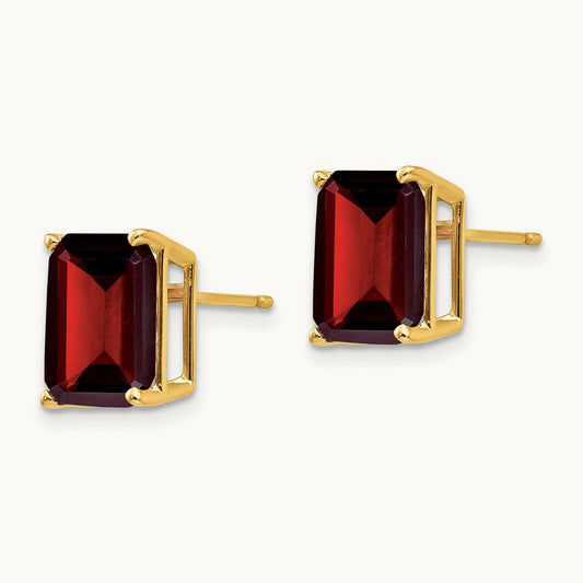 10x8mm Emerald Cut Garnet Earrings, 14K