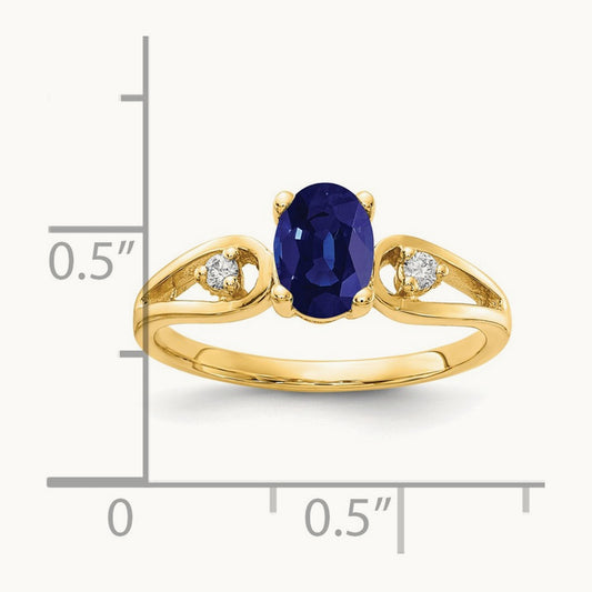 7x5mm Oval Sapphire AA Diamond ring, 14K
