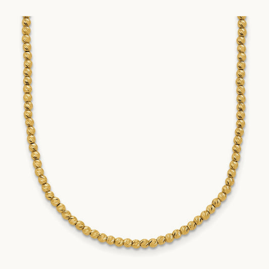 Polished and Diamond-cut Beaded 18in Necklace, 14K