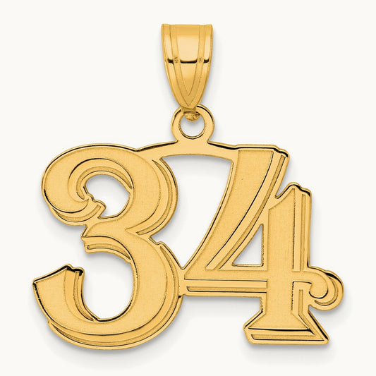 Polished Etched Number 34 Pendant, 14K