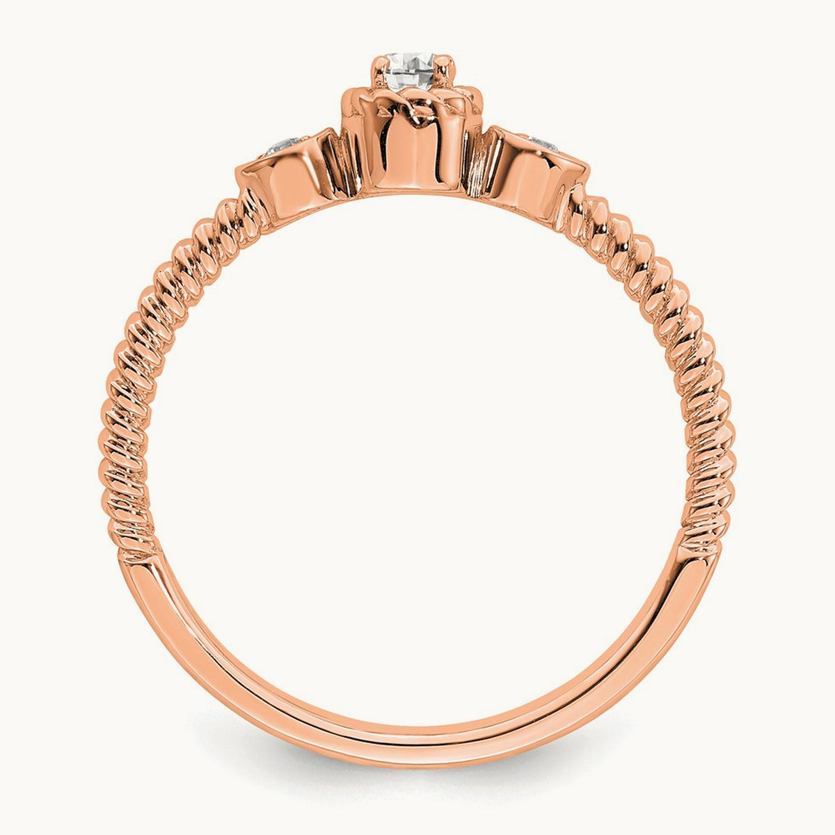 Roped Band Petite Round Complete Diamond Ring — 14K Rose Gold, 7