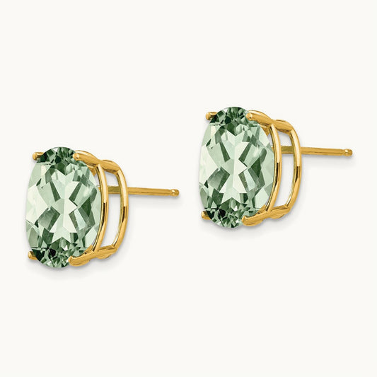 12x10 Oval Green Quartz Earrings, 14K