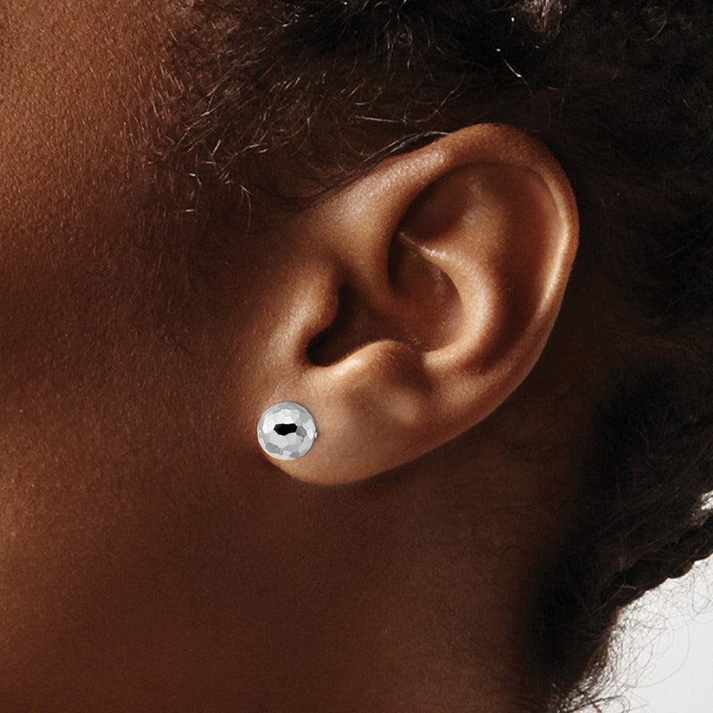 Polished Faceted Post Earrings — 14K White Gold