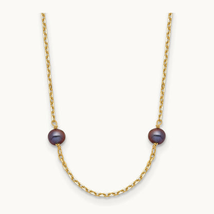 5- Black Near Round Freshwater Cultured Pearl 9-station Necklace, 14K